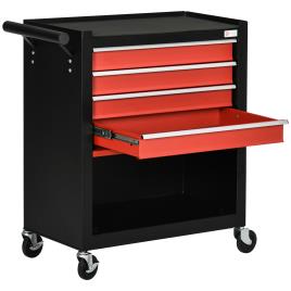 DURHAND Carro de Ferramentas Móvel com Rodas 4 Gavetas Compartimento de Armazenamento e Alça Lateral 69x33x75cm Preto e Vermelho   Aosom Portugal