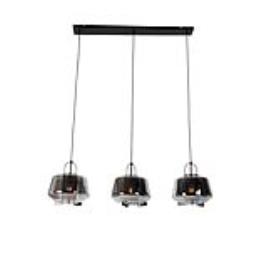 Hanglamp zwart met smoke glas 30 cm langwerpig 3-lichts - Kevin