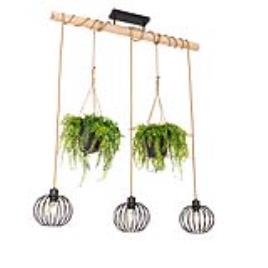 Landelijke hanglamp zwart met hout 3-lichts - Yura