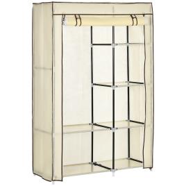 HOMCOM Roupeiro de Tecido Dobrável com 6 Prateleiras e 1 Barra de Pendurar para Dormitório Vestidor 103x43x162,5cm Creme   Aosom Portugal