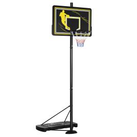 SPORTNOW Cesta de Basquetebol com Rodas Altura Ajustável Suporte Tabela de PE e Base Recarregável 110x45x290-360cm Preto e Amarelo   Aosom Portugal