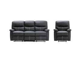 Conjunto de Sofás VENTE UNIQUE com Poltrona Canby (95 x 183 x 90 cm - Preto)