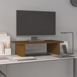 vidaXL Suporte para monitor 50x27x15 cm pinho maciço castanho mel