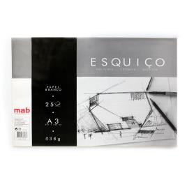 Bloco Papel Esquiço, A3,  38 g/m², 25 Folhas, Branco