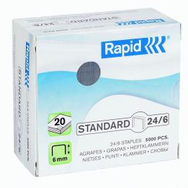 Rapid Agrafos Standard, 24/6 20 Folhas, Caixa 5 000