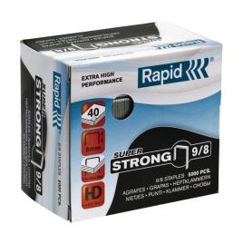 Rapid Agrafos superfortes (9/8), 8 mm de comprimento de dente, aço galvanizado, caixa de 5000