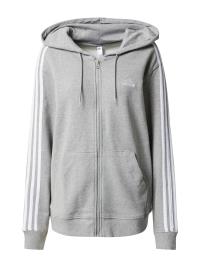 ADIDAS SPORTSWEAR Casaco de treino em moletão  cinzento / branco