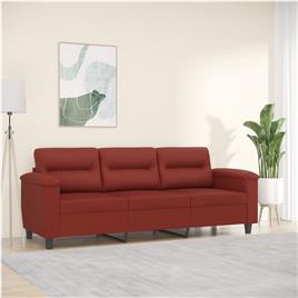 vidaXL Sofá de 3 lugares 180 cm couro artificial vermelho tinto