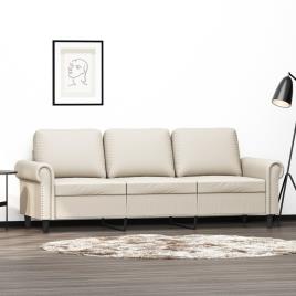 vidaXL Sofá de 3 lugares 180 cm couro artificial cor creme