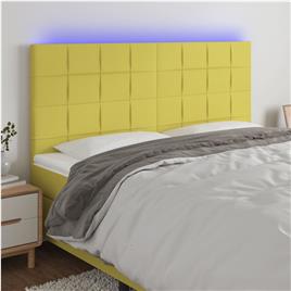 vidaXL Cabeceira de cama c/ LED tecido 180x5x118/128 cm verde