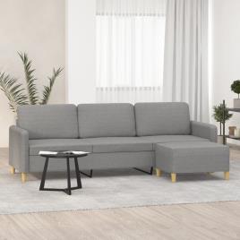 vidaXL Sofá de 3 lugares com apoio de pés 210 cm tecido cinzento-claro