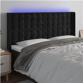 vidaXL Cabeceira de cama c/ luzes LED veludo 203x16x118/128 cm preto