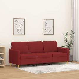 vidaXL Sofá de 3 lugares tecido 180 cm vermelho tinto