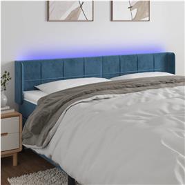 vidaXL Cabeceira cama c/ luzes LED veludo 183x16x78/88 cm azul-escuro