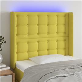 vidaXL Cabeceira de cama c/ luzes LED tecido 83x16x118/128 cm verde