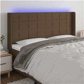 vidaXL Cabeceira de cama c/ luzes LED tecido 183x16x118/128cm castanho