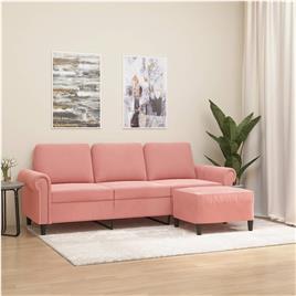 vidaXL Sofá de 3 lugares com apoio de pés 180 cm veludo rosa