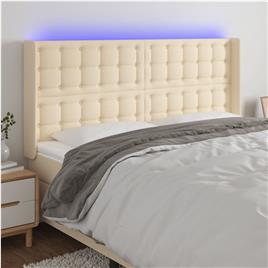 vidaXL Cabeceira cama c/ luzes LED tecido 163x16x118/128 cm cor creme