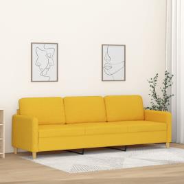 vidaXL Sofá de 3 lugares 210 cm tecido amarelo-claro