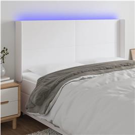 vidaXL Cabeceira cama c/ LED couro artificial 183x16x118/128 cm branco