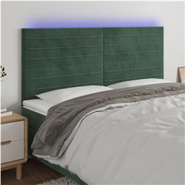 vidaXL Cabeceira de cama c/ LED veludo 160x5x118/128 cm verde-escuro