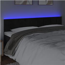 vidaXL Cabeceira de cama c/ luzes LED veludo 180x5x78/88 cm preto