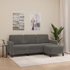 vidaXL Sofá de 3 lugares com apoio de pés 180 cm veludo cinza-escuro