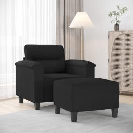 vidaXL Poltrona com apoio de pés 60 cm tecido de microfibra preto