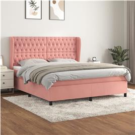 vidaXL Cama com molas/colchão 160x200 cm veludo rosa