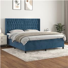 vidaXL Cama com molas/colchão 180x200 cm veludo azul-escuro