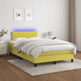 vidaXL Cama box spring c/ colchão e LED 120x200 cm tecido verde