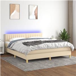 vidaXL Cama box spring c/ colchão e LED 160x200 cm tecido cor creme