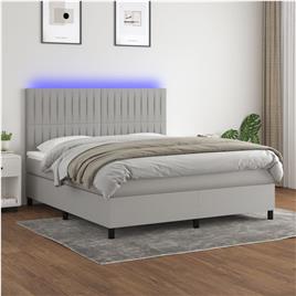 vidaXL Cama box spring c/ colchão e LED 180x200 cm tecido cinza-claro