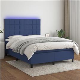 vidaXL Cama box spring c/ colchão e LED 140x200 cm tecido azul