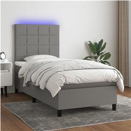 vidaXL Cama box spring c/ colchão e LED 80x200 cm tecido cinza-escuro