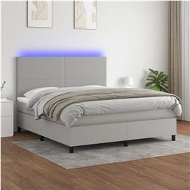 vidaXL Cama box spring c/ colchão e LED 180x200 cm tecido cinza-claro