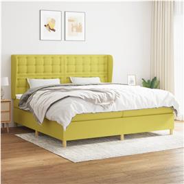 vidaXL Cama com molas/colchão 200x200 cm tecido verde
