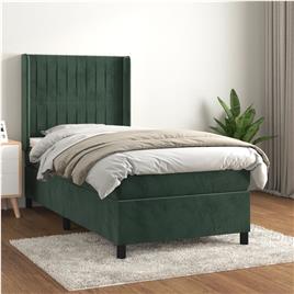 vidaXL Cama com molas/colchão 90x190 cm veludo verde-escuro