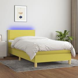 vidaXL Cama box spring c/ colchão e LED 100x200 cm tecido verde