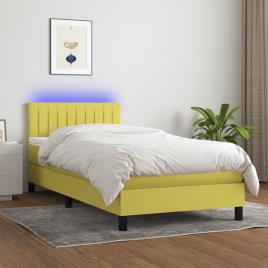 vidaXL Cama box spring c/ colchão e LED 90x200 cm tecido verde