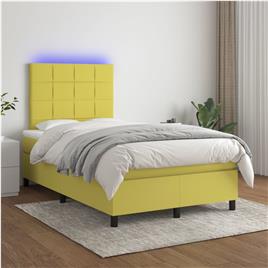 vidaXL Cama box spring c/ colchão e LED 120x200 cm tecido verde