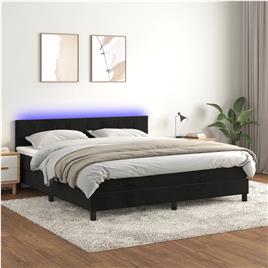 vidaXL Cama box spring c/ colchão/LED 180x200 cm veludo preto