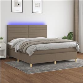 vidaXL Cama box spring colchão/LED 180x200cm tecido cinza-acastanhado