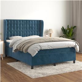 vidaXL Cama com molas/colchão 140x200 cm veludo azul-escuro