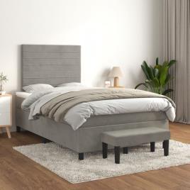 vidaXL Cama boxspring c/ colchão 120x200 cm veludo cinzento-claro