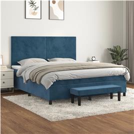 vidaXL Cama com molas/colchão 160x200 cm veludo azul-escuro