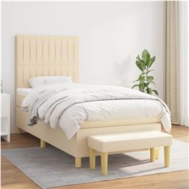 vidaXL Cama com molas/colchão 90x190 cm tecido cor creme