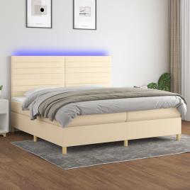 vidaXL Cama box spring c/ colchão e LED 200x200 cm tecido cor creme