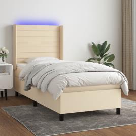 vidaXL Cama box spring c/ colchão e LED 90x190 cm tecido cor creme