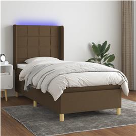 vidaXL Cama box spring c/ colchão/LED 100x200cm tecido castanho-escuro